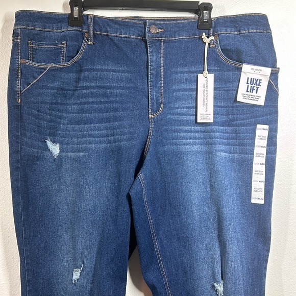 Code Bleu High Rise Straight Ankle Jean Stretch Distressed Raw Hem Dark Wash 20W - Picture 2 of 15